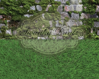 NEW Easter Two In One 2ft x 4ft Rock Wall with Moss and Grass / Vinyl Photography Backdrop