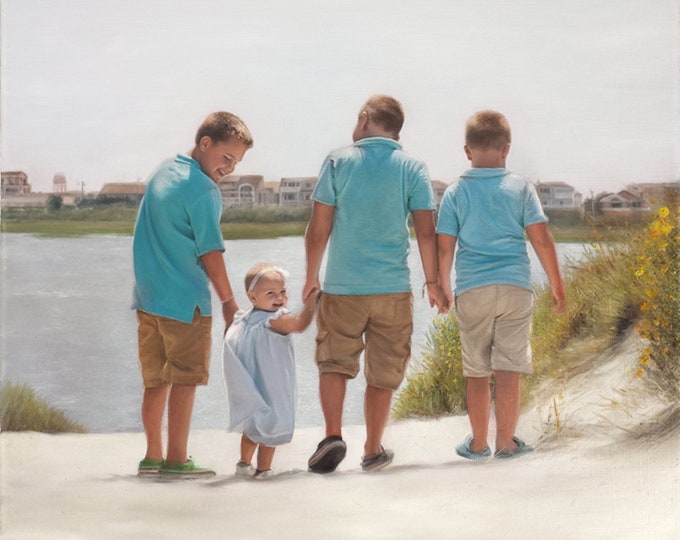 Custom Portrait - FAMILY PORTRAIT - Siblings - Personalized Oil Painting - Best Gift
