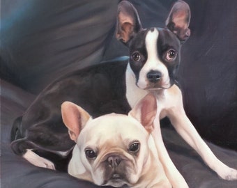 Custom PET PORTRAIT - Pet Painting - Boston Terrier - Bulldog - Oil Painting