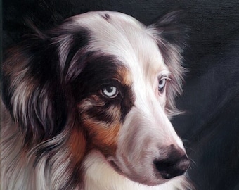 Custom Pet Portrait - Dog Portrait - Oil Painting - Commissioned Painting - Australian Shephard - Black Lab Painting