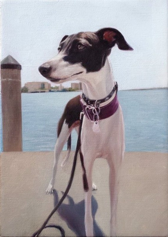 Miniature Custom Portrait - Oil painting - Greyhound - Mini Painting