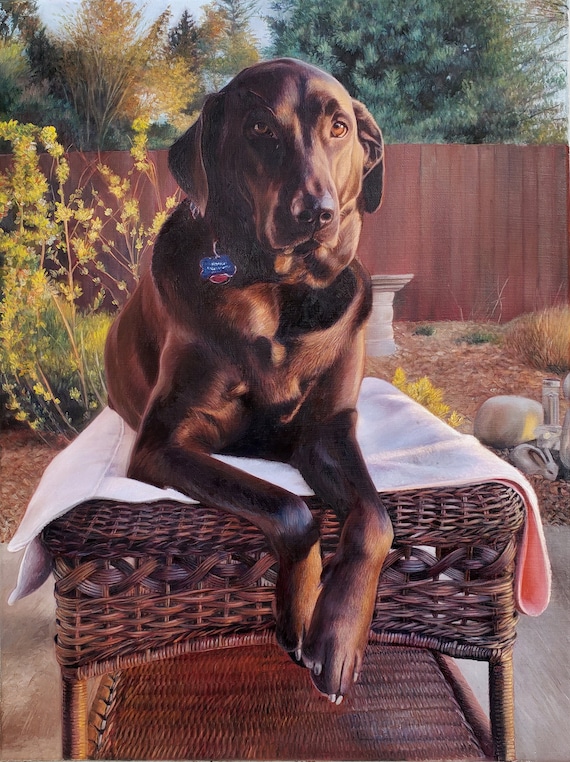 CUSTOM PET PORTRAIT - Oil Painting - Chocolate Lab - Black Lab - The Best Gift