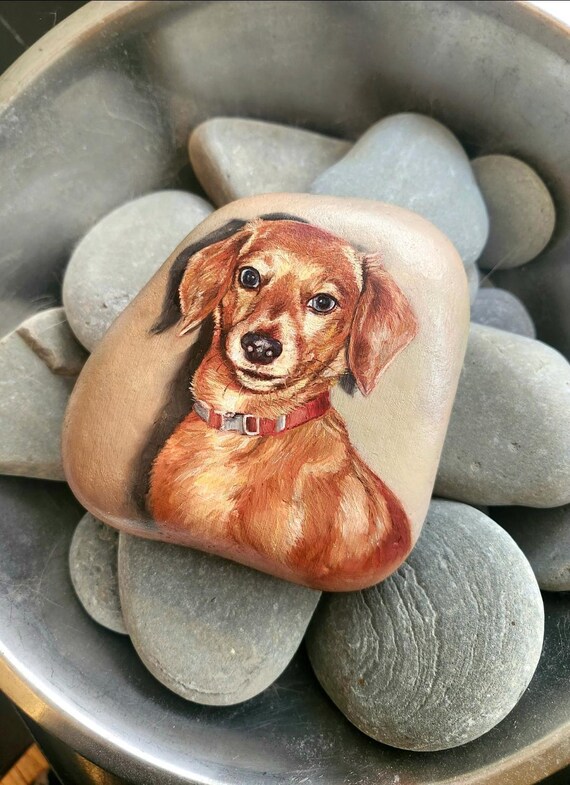 Memorial Rock Pet Portraits - Dog Portrait, Cat Portrait - Custom Made - Pet Paintings
