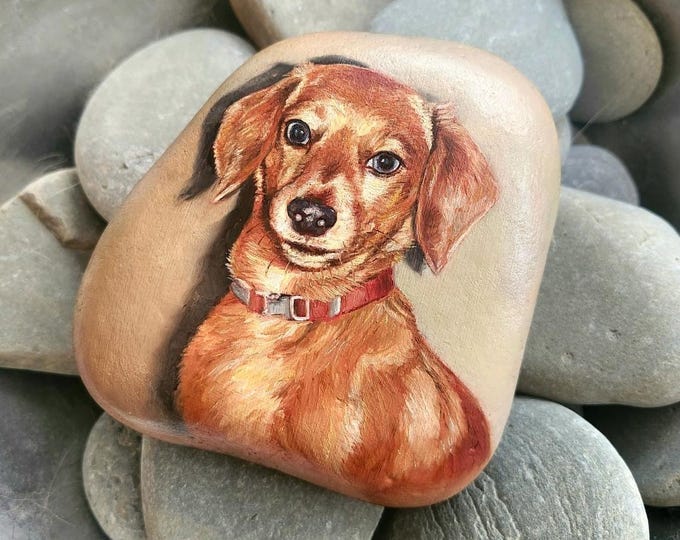 Memorial Rock Pet Portraits - Dog Portrait, Cat Portrait - Custom Made - Pet Paintings