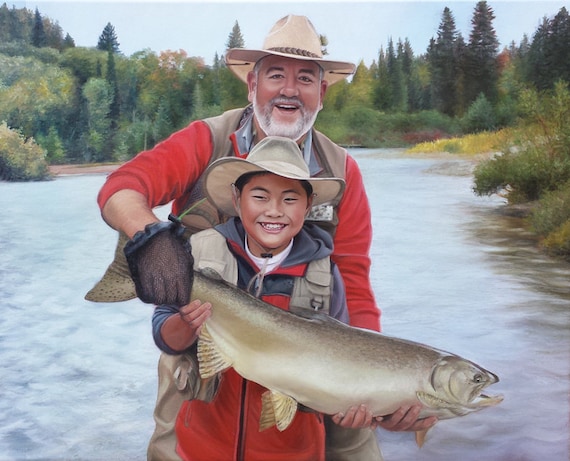 CUSTOM PORTRAIT - Custom Painting - Oil Painting - Photo to Painting - Fishing - Gift for Dad