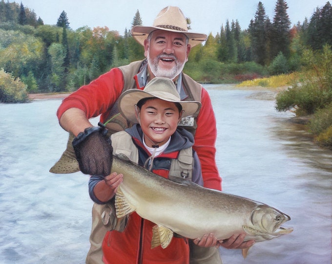 CUSTOM PORTRAIT - Custom Painting - Oil Painting - Photo to Painting - Fishing - Gift for Dad