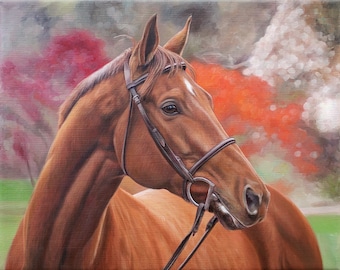 Pintado a mano - PINTURA DE CABALLO PERSONALIZADA - Retrato pintado al óleo - Pintura personalizada de caballo