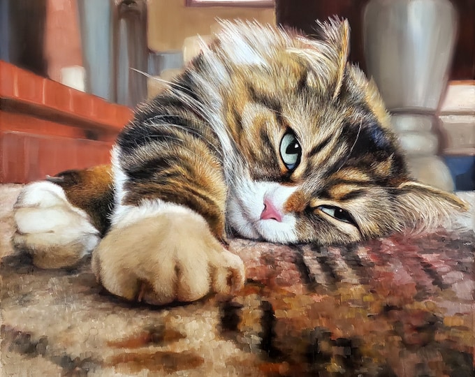 Cat Portrait - Oil Painting - Custom Cat Painting - Commissioned Cat Painting - Oil Portrait of Cat