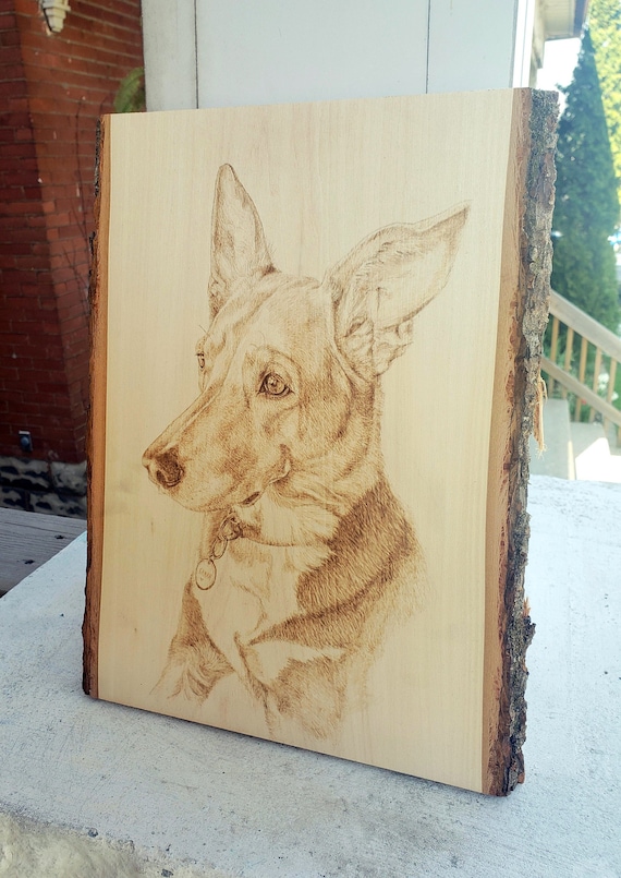 Custom Pyrograph Portrait - Pet Portrait - Woodburning Portrait - Dog Portrait - Shephard Cross - Lab Cross - Cat - Tabby Cat