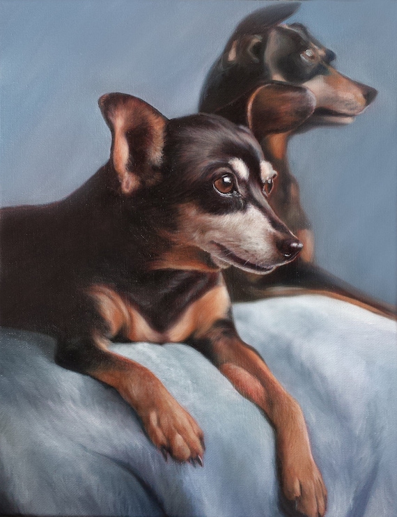 Custom Pet Portrait - PET PAINTING - Oil Painting - Miniature Pinscher - Dog Portrait - Custom Gift