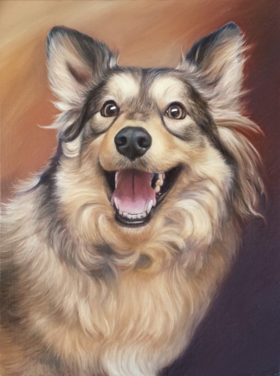 Custom Pet Portrait - PET PAINTING - Oil Painting - Custom Artwork - German Shepherd - Australian Shepherd