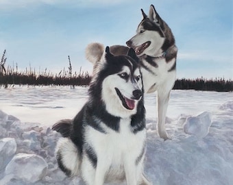 Hand Painted CUSTOM PET PORTRAIT - Painting of Husky - Bernese - Oil Painting - Dog Portrait