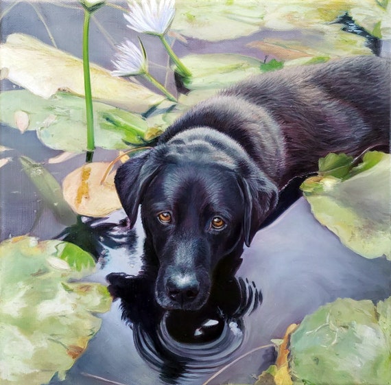 Custom Pet Portrait - CUSTOM DOG PAINTING - Dog in the Water - Pet Painting - Oil Painting