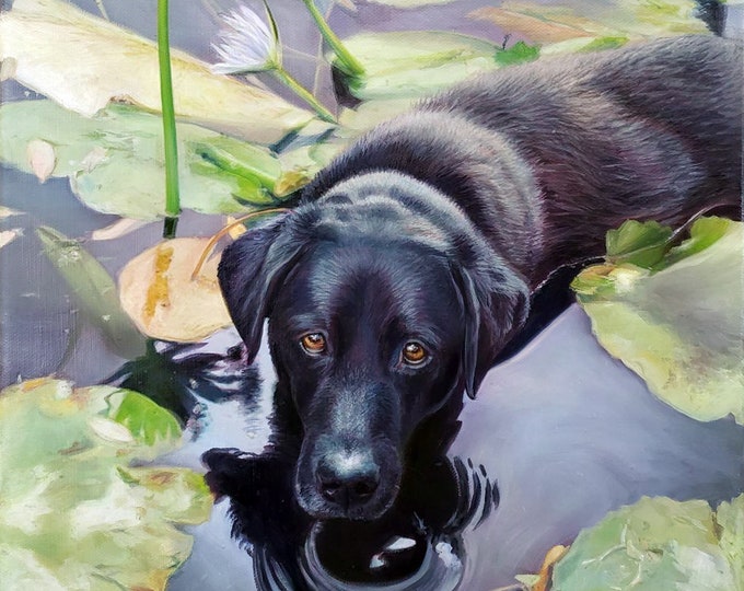 Custom Pet Portrait - CUSTOM DOG PAINTING - Dog in the Water - Pet Painting - Oil Painting