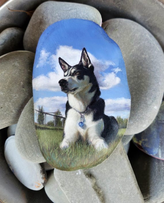 Memorial Rock Pet Portraits - Dog Portrait, Cat Portrait - Custom Made - Pet Paintings