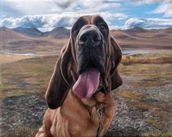 Custom Painting - Custom Pet Portrait - Dog Painting - Bloodhound - Oil Painting on Canvas