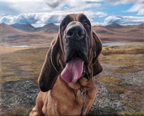 Custom Painting - Custom Pet Portrait - Dog Painting - Bloodhound - Oil Painting on Canvas