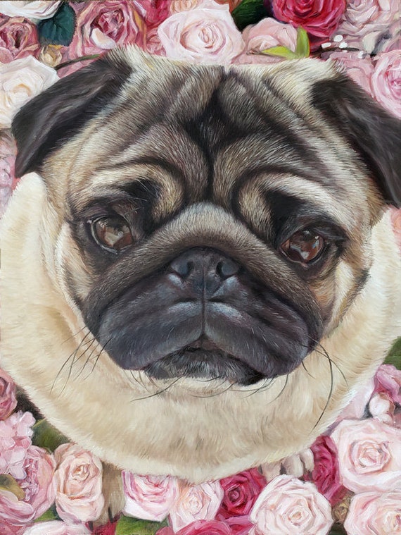 Custom Pet Portrait - CUSTOM PET Painting - Portrait Oil Painting - Dog Portrait Pug Portrait