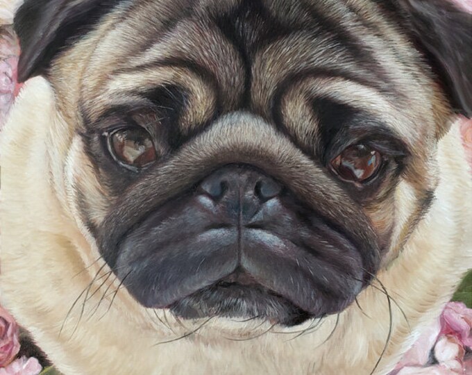Custom Pet Portrait - CUSTOM PET Painting - Portrait Oil Painting - Dog Portrait Pug Portrait