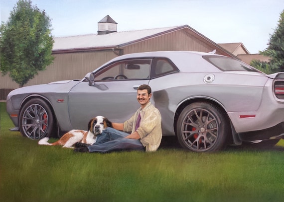 CUSTOM PORTRAIT - CAR Painting - Custom Car Painting - Oil Painting - Dodge Challenger