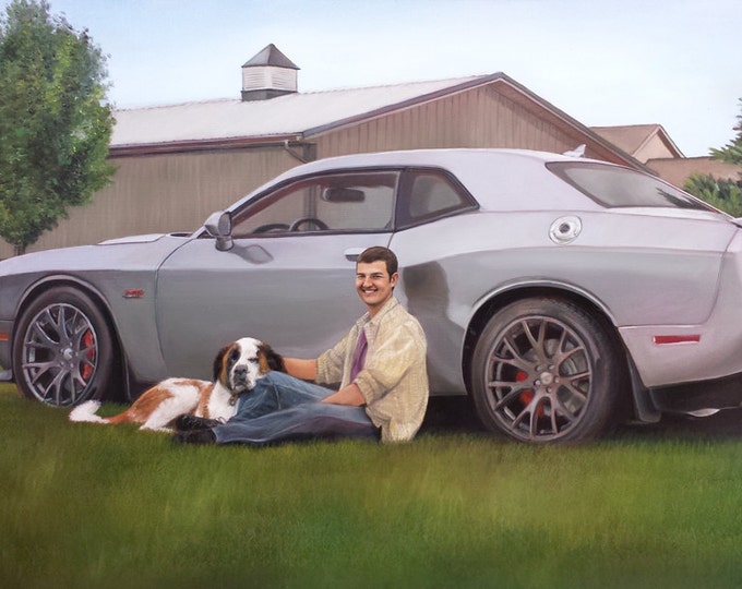 CUSTOM PORTRAIT - CAR Painting - Custom Car Painting - Oil Painting - Dodge Challenger