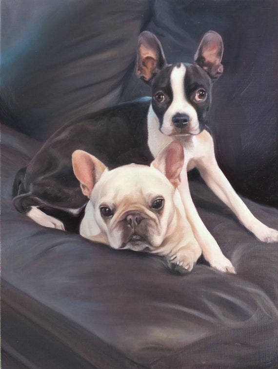 Custom PET PORTRAIT - Pet Painting - Boston Terrier - Bulldog - Oil Painting