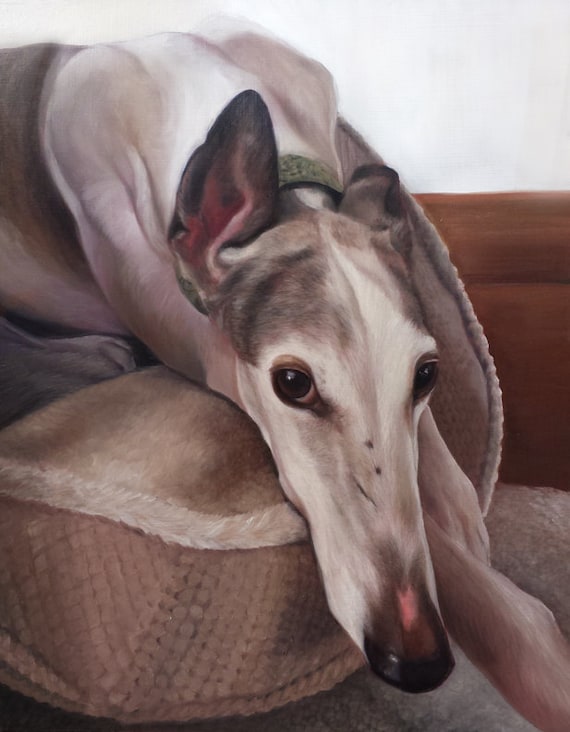 CUSTOM PET PORTRAITS - Custom Pet Painting - Greyhound - Pet Oil Painting - Dog Portrait