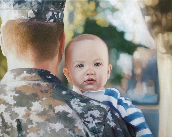 CUSTOM PORTRAIT - Custom Painting - Oil Painting  - Family Portrait - Military Dad - Perfect Gift