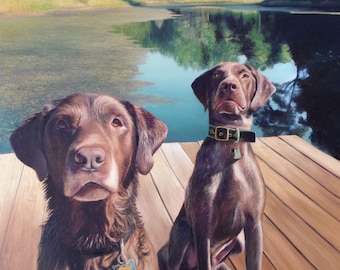 Custom Pet Portrait - Oil Painting - Dog Portrait - Chocolate Lab - German Short Hair Pointer - Perfect Gift Idea