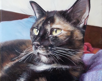 Hand Painted CAT PORTRAIT - Oil Painting - Pet Portrait - Cat Painting - Tabby Cat Art