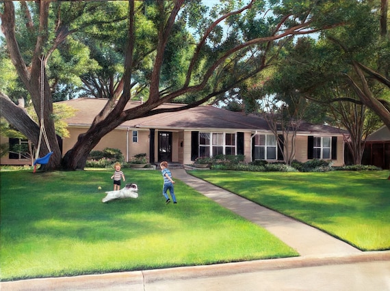 Custom House Painting from Photo - CUSTOM HOUSE POTRTRAIT - Oil Painting - Unique Housewarming Gift