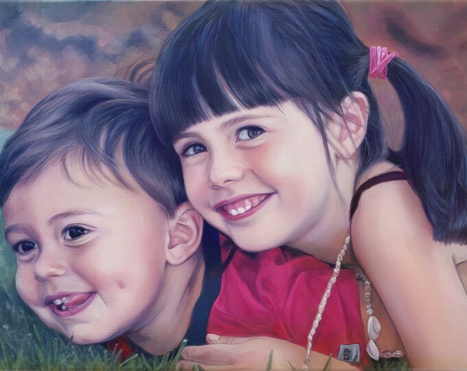 Custom Portrait - Oil Painting - Sisters - Siblings - Child Portrait - Family Portrait - Gift for the Family