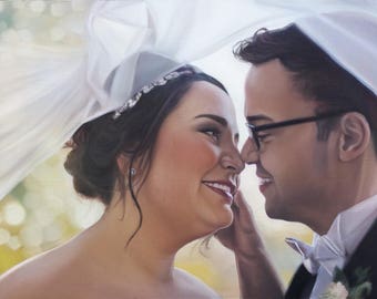 Wedding Portrait - Custom Wedding Art - Oil Portrait - Commissioned Painting for Newly Weds - Anniversary Gift - Gift for the Bride or Groom