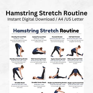 Hamstring Stretch Routine Poster, Flexibility Exercise Guide, Printable Leg Stretching Chart, Yoga Mobility PDF Digital Download