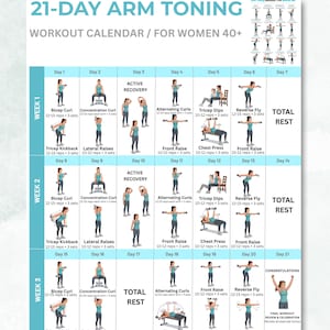 21-Day Arm Toning Workout Calendar & Progress Tracker, Women Over 40 Upper Body Routine, Printable PDF Digital Download