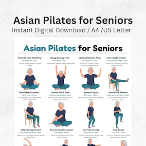 Asian Pilates for Seniors, Gentle Seated Workout Guide, Printable Senior Mobility Routine, Flow & Balance Exercises, PDF Download
