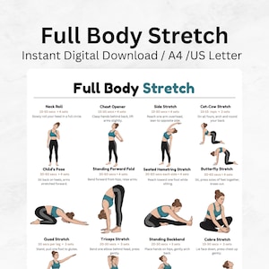 Full Body Stretch Poster, Flexibility Workout Guide, Printable Yoga Routine, Daily Stretching Chart, Digital PDF Download