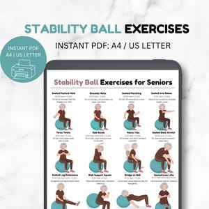 Stability Ball Exercises for Seniors, Gentle Balance Workout Guide, Low Impact Swiss Ball Routine, Printable Senior Fitness PDF