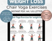 Chair Yoga Exercises for Weight Loss Guide | Printable Seated Yoga Workout Poster PDF for Seniors & Women | Bonus 21 Day Calendar  / Tracker
