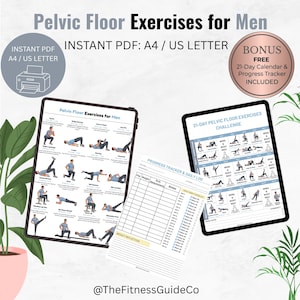 Men's Pelvic Floor Exercises Guide | Kegel Workout Poster for Men |  Includes 21-Day Challenge &  Tracker Printable PDF