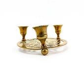 Vintage Round Brass Candlestick Holder - Trio of Candles - Three Candleholders