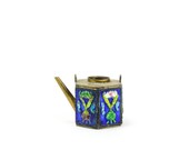 Antique Brass Enamel Miniature Teapot - Decorative Brass Tea Container missing Lid - Stamped China