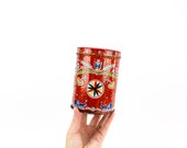 Vintage Pennsylvania Dutch Red Candy Tin Container - Distelfink Goldfinch Good Fortune Good Luck Kitchen Decor