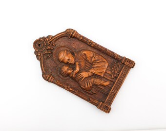 Vintage Saint Anthony of Padua Pray For Us Religious Plaque - St. Anthony Holding Child Jesus Syrocco Plaque