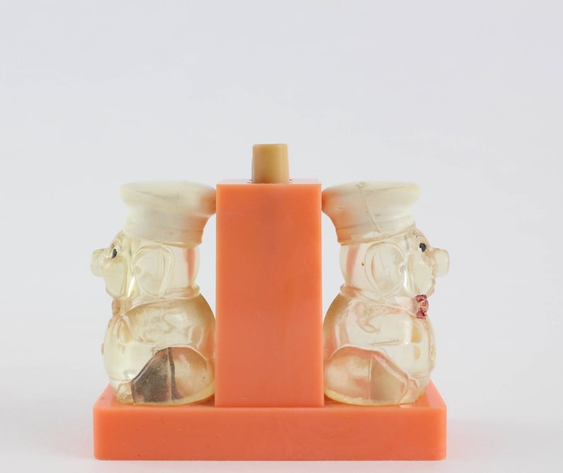 Vintage Plastic Pig Mechanical Salt and Pepper Set by Enesco Hong Kong