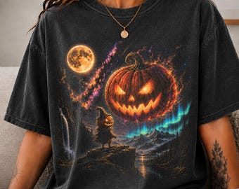Halloween Pumpkin Shirt, Halloween Shirt, Retro Pumpkin Moon Graphic Tshirt,Vintage Pumpkin Shirt, Fall Gift, Candy bucket Shirt