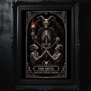 Lámina artística de la carta del Tarot del Diablo, póster de decoración de pared con temática gótica de esqueletos y ocultismo.