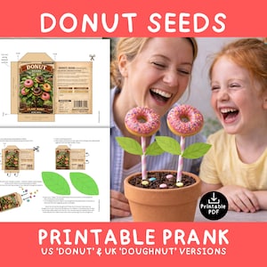 ドーナツの種を使った印刷可能ないたずら - いたずら - イギリス英語のスペルを使用したドーナツバージョン付き（デジタルダウンロード）