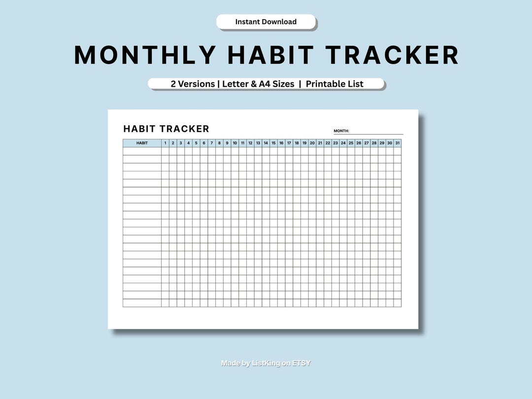 Monthly Habit Tracker Printable, 31 Day Habit Tracker PDF, Minimal ...