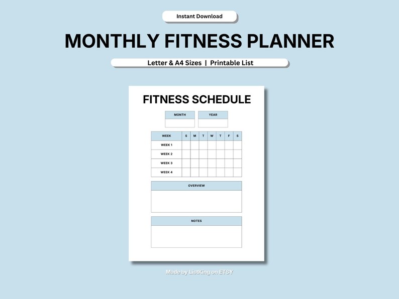 Monthly Fitness Planner Printable | Workout Schedule Tracker | Gym Log ...